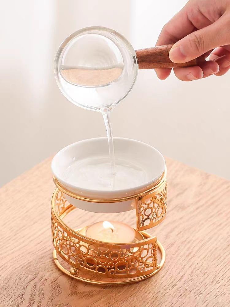 Duftkerzenhalter, Duftlampe, Aromadiffusor aus Keramik und Metall, Teelichtkerze, Aromatherapie-Ornament, for die Inneneinrichtung von Zuhause, Schlafzimmer, Wohnzimmer, Einweihungsgeschenk(Silver)