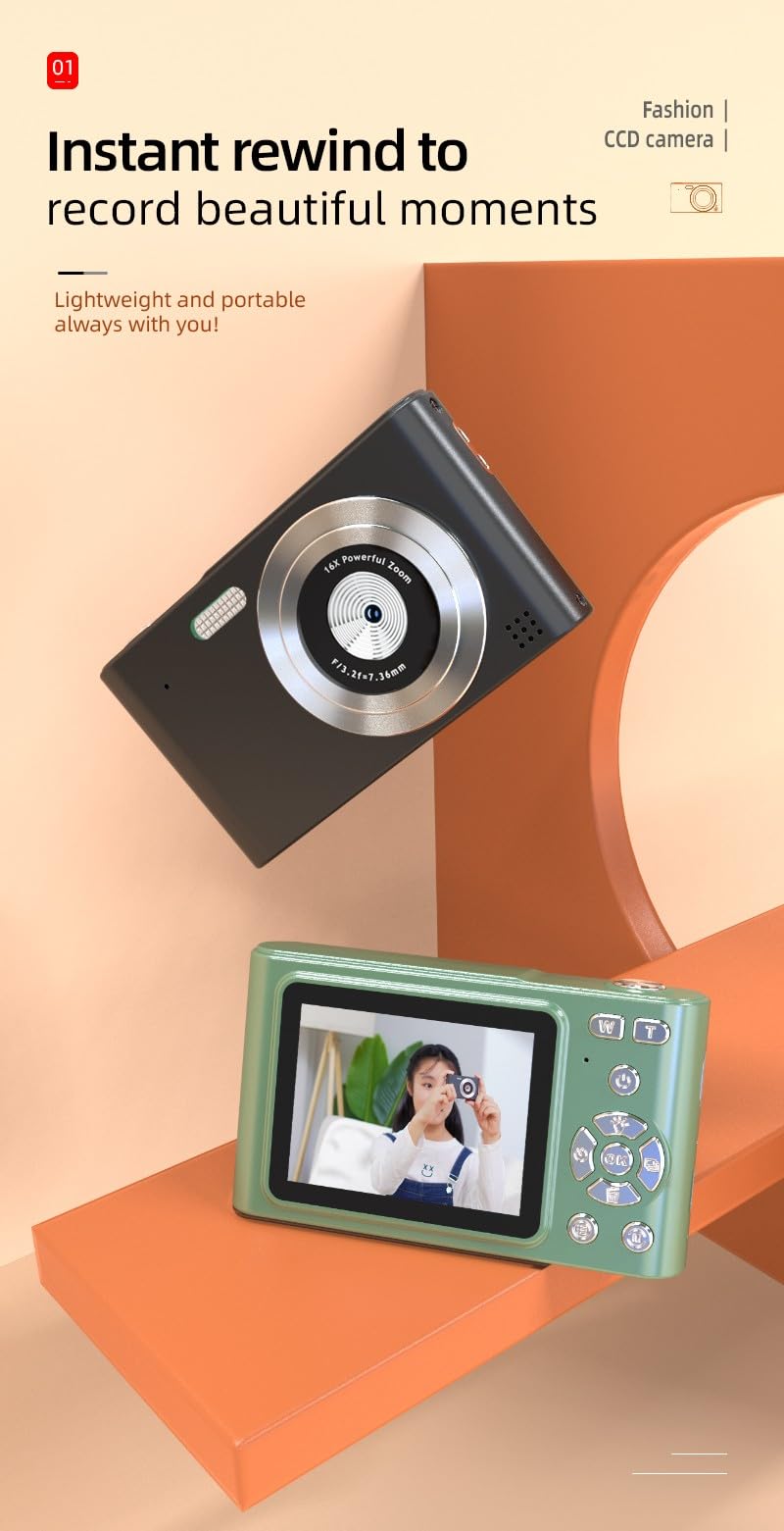 Fotocamera Digitale 4K 48MP Video Cam Zoom 16X Anti-Shake Schermo da 2.4 Pollici Portatile Compatto Per Bambini Studenti Fotografia