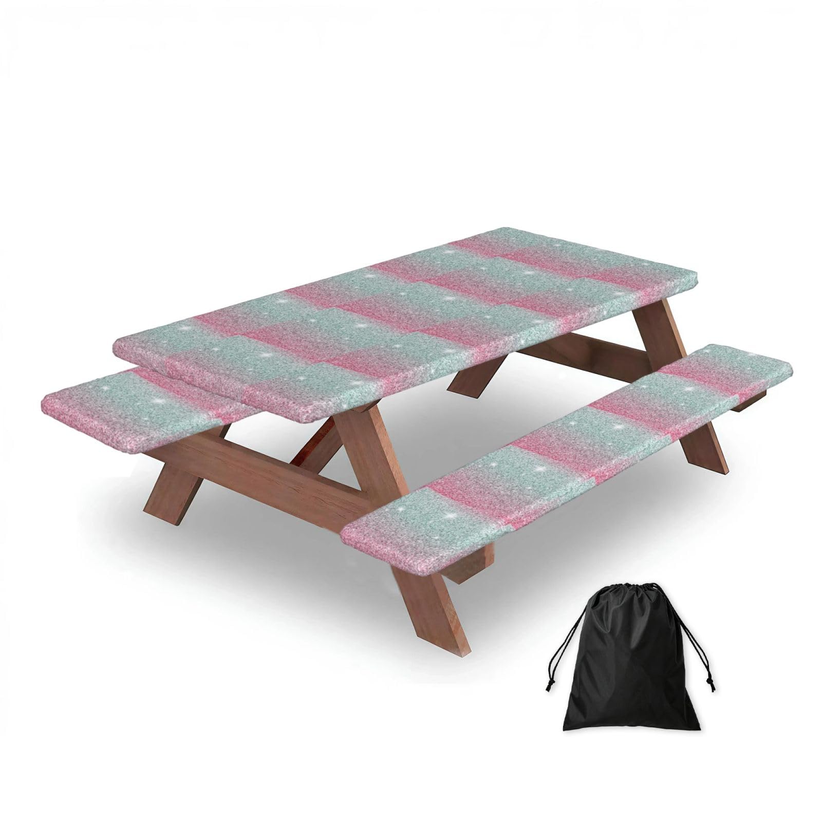 Dopklna As Picture Shiny Pink Pattern, Picnic Table Cover With Bench Covers -Waterproof Elastic Fitted Tablecloth For Garden Camping Patio 76X152cm