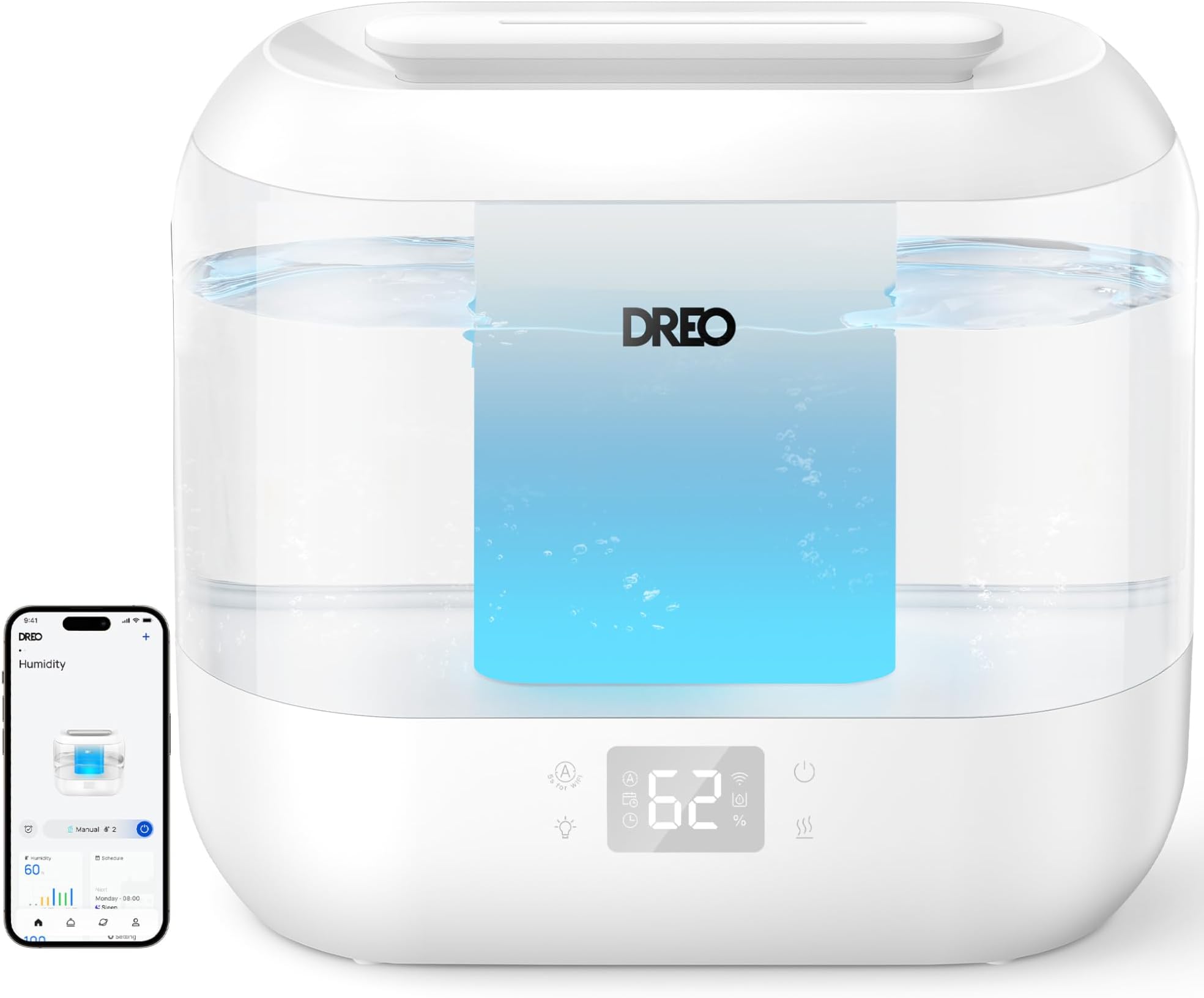 – 4L Smart Humidifier for Bedroom Baby, Cool Mist Humidifiers for Home, 28dB Quiet Humidifier, LED Display, Humidity Sensor, Oil Diffuser, 36H Runtime, Nightlight, Top Fill, Touch/APP/Voice Control
