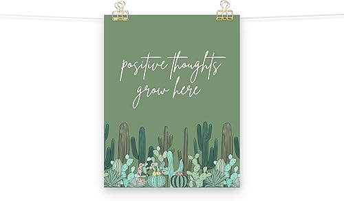 Miniatura 3 de So Sketchy Póster de pensamientos positivos crecen aquí  Póster de positividad  Arte de pared de plantas de cactus