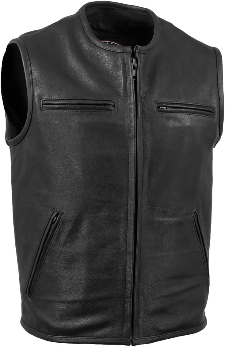 Milwaukee Leather USA MADE MLVSM5001 Men's Black Steerhide Premium Leather Motorcycle Club Style Vest