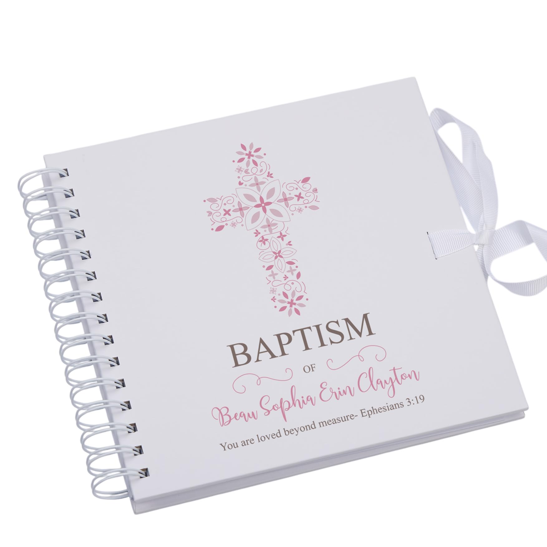 Ukgiftstoreonline White Personalised Baptism Ornate Cross Design Scrapbook Photo Album