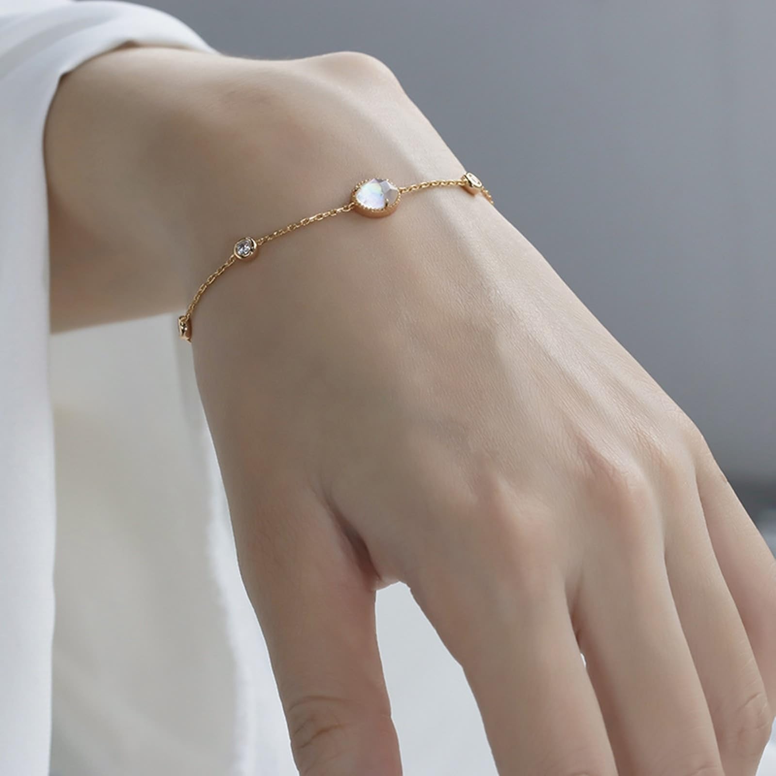 Gold 9K/14K/18K Armband Echt Schmuck mit Oval Mondstein Klassiker