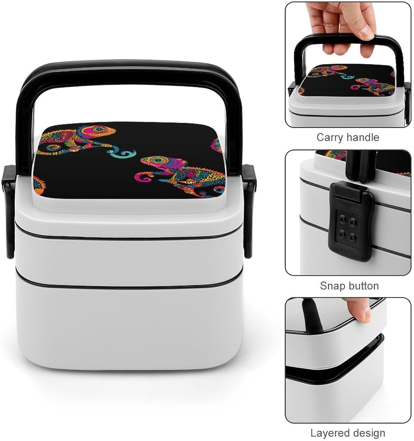 Chameleon Bento Box with Spoon 2 Layer Food Container Cute Lunch Box for Travel Dining Work