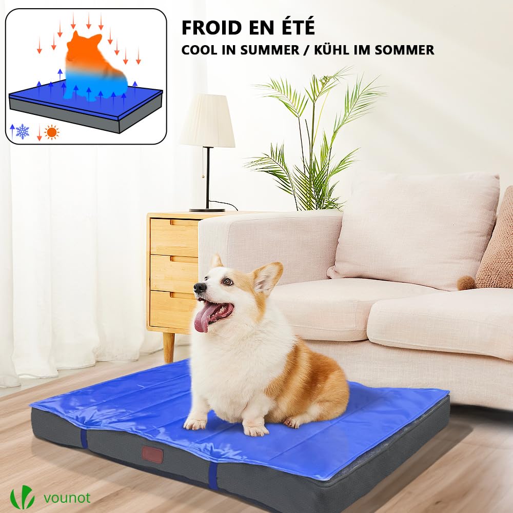 Letto per Cani Ortopedico 2 in 1 con Tappetino Rinfrescante Rimovibile, Lavabile, Grigio 91x70x9 cm