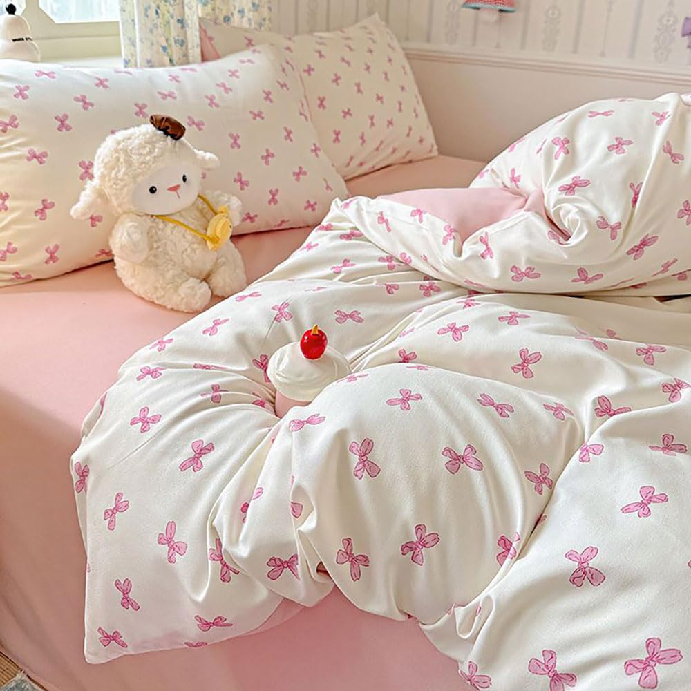 Covebett Bow Single Duvet Cover Sets White Pink Bows Bowknot Bedding Set โ image 1