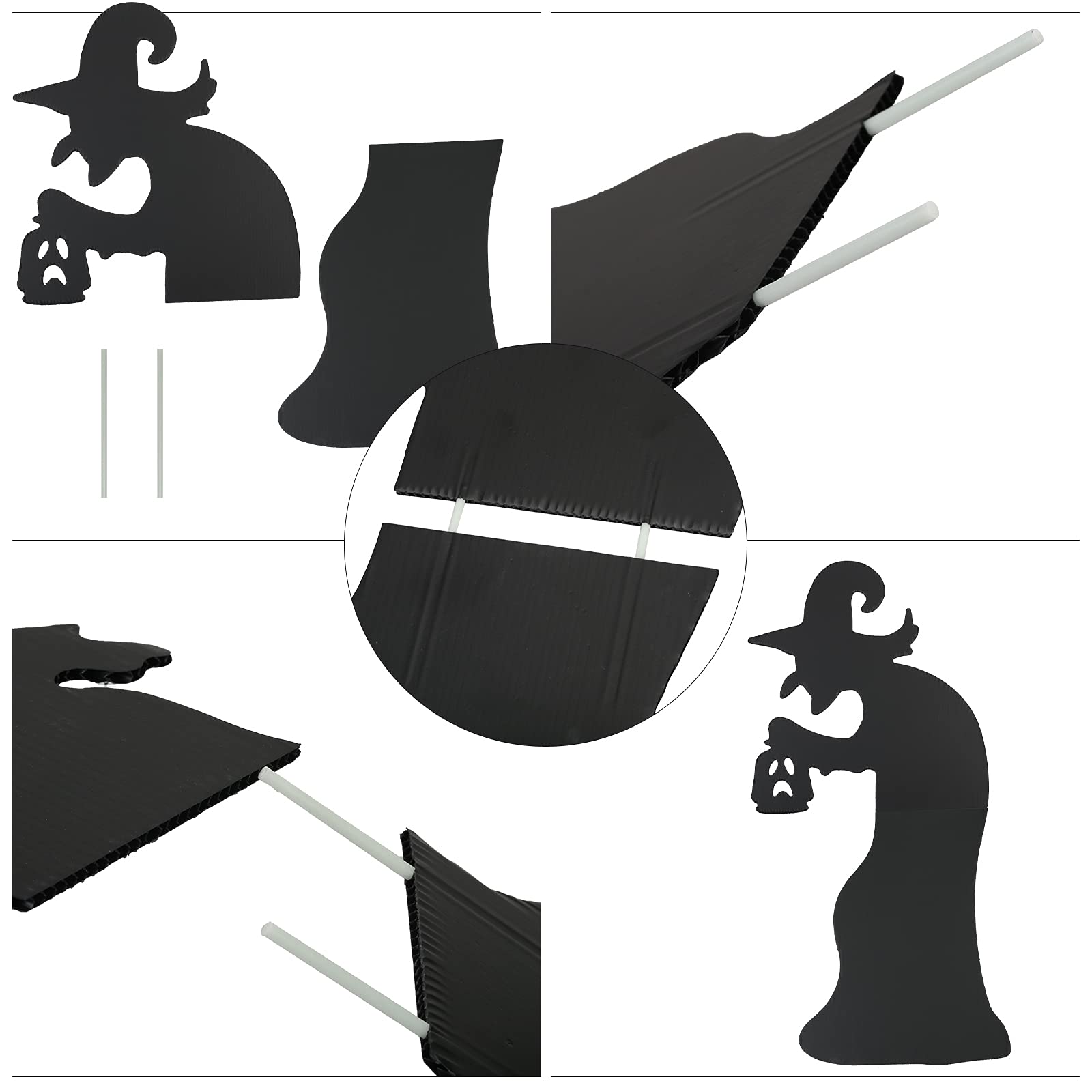Lot De 5 Silhouettes De Sorcière Halloween En PVC Noir - Décoration Extérieure Pour Jardin, Pelouse, Cour