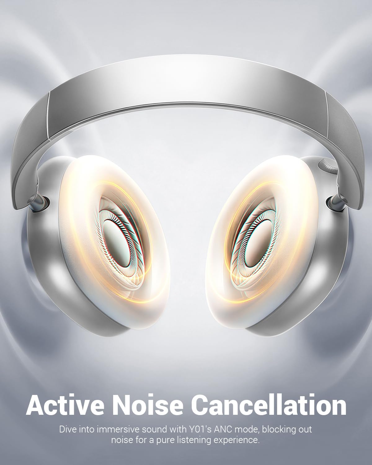 Wentronic Y01 Wireless Noise Canceling Headphones Bluetooth 5.3 Over Ear Headphones with Microphone, Hi-Res Audio, 48H Playtime, Foldable Comfortable Earpads,Compatible with iOS,Android,PC, Silver - Image 3