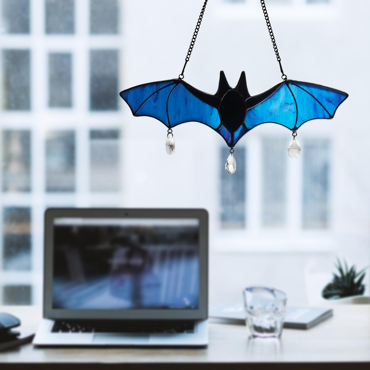 Bat Stained Glass Window Hanging Suncatcher (Blue) Bat Decoration Holiday Decorations - Image 2