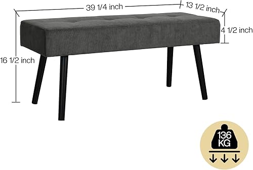 Miniatura 2 de Banco de entrada – Banco gris para dormitorio, moderno extremo otomano de cama, bancos acolchados de pana para sala de estar, vestíbulo, vestíbulo,