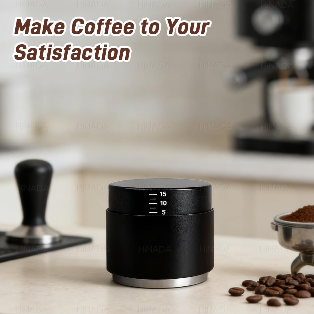 HiNADA Café Tamper 51mm, Distribuidor de Café 3-en-1 y Tamper con Herramienta WDT, Set de Distribución de Café Ajustable, Accesorios Profesionales Espresso para Portafiltros (51mm)
