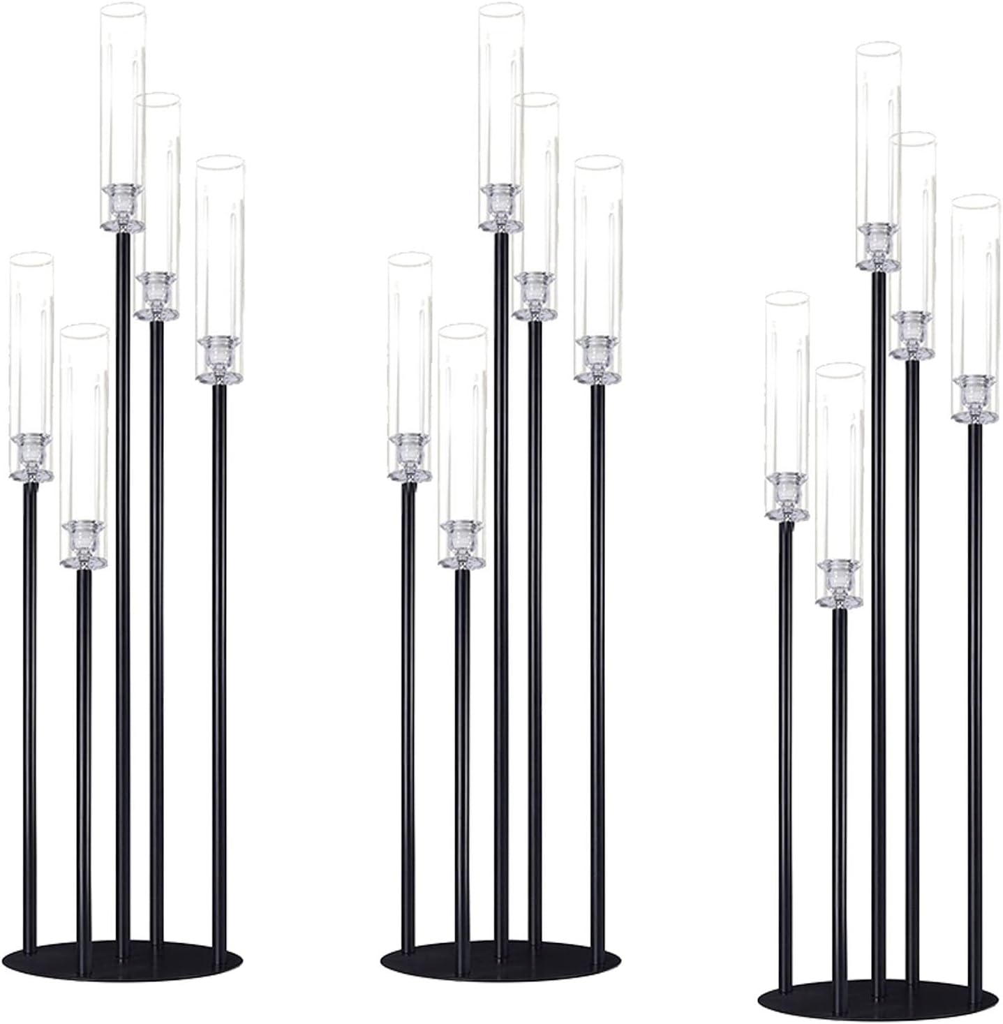 Candle Holder - Candelabra, Metal 5 Arms Candelabra Candlestick Holders, Black Taper Candle Holders for LED Candles, Pillar Wedding Candlestick, Tabletop Centerpieces(4PCS)