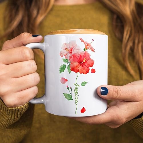 Miniatura 5 de Tazas de café personalizadas, flor de hibisco, nombre personalizado, tazas de cerámica blanca, taza de viaje grande, vaso de bebida, regalo de