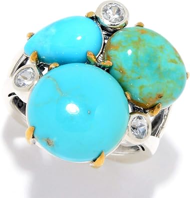 925 Sterling Silver Multi Turquoise,White Natural Zircon Ring