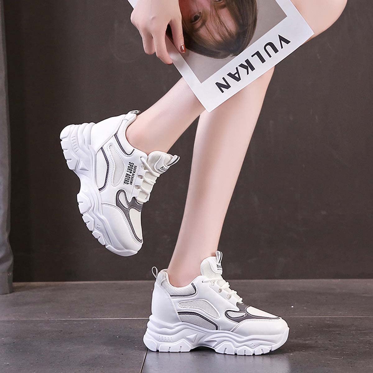 Scarpe Donna Sneakers con Zeppa Interna Alta Scarpe da Ginnastica Fitness Sportive Tacco Interno