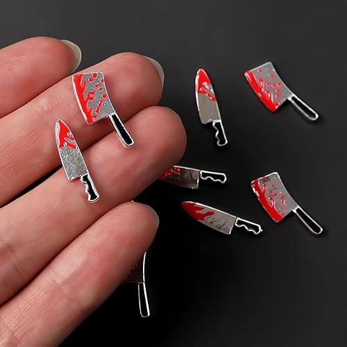 Miniatura 2 de Dijes de uñas de Halloween 3D de aleación 3D, dije de cuchillo de sangre para arte de uñas, dijes de metal vintage, diseño de diamantes de