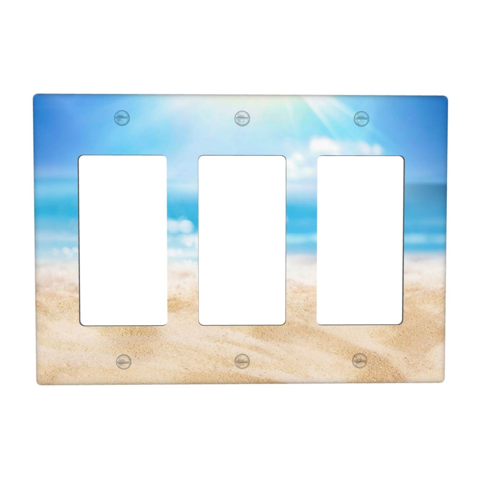 Blue Ocean Beach Triple Rocker Light Switch Plate Cover Decor Wall Plate Decorative Outlet Cover For Home Bedroom Kitchen 6.38 * 4.49 Inches