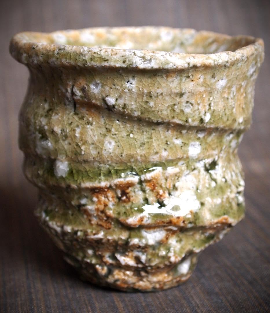 作中川自然坊絵唐津窯変焼酎杯共箱 栞 希少作☆中川自然坊☆刷毛目唐津