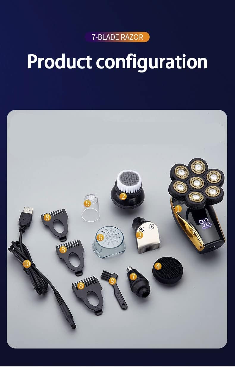 Head Shavers for Bald Men, 5 in 1 Multifunctional Razor Electric Shaver Mens Hair Beard Trimmer Shaving Machine Clippers Rechargeable Hair Cutting Machine (Color : Full Set)