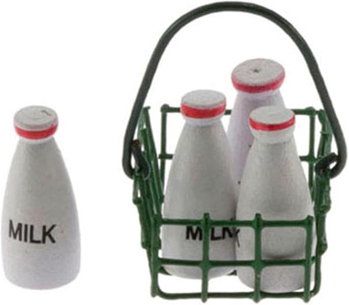 Amazon.com: Dollhouse Miniature Milk Bottles in Basket : Toys &amp; Games