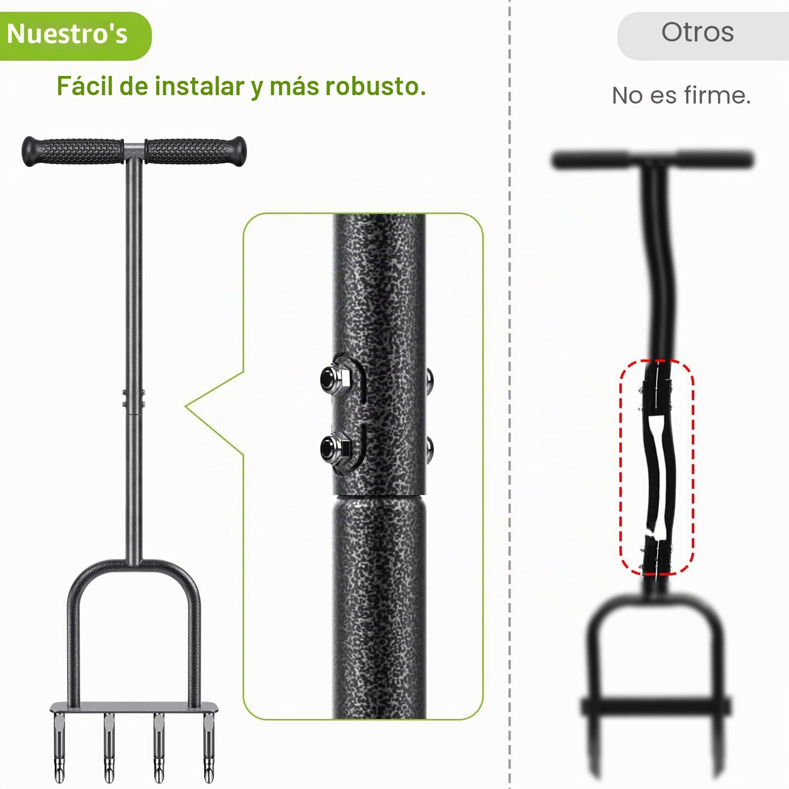 Dolibest Herramienta de aireador manual para césped, aireadores manuales de enchufe de patio con 4 tapones semiabiertos de acero inoxidable, herramienta de aireación manual premontada y herramienta de