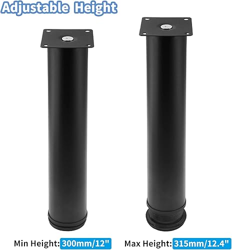 Miniatura 3 de Kyuionty Juego de 4 patas de acero inoxidable para muebles de 12 pulgadas, patas redondas ajustables de gabinete de 2 pulgadas de diámetro, patas de