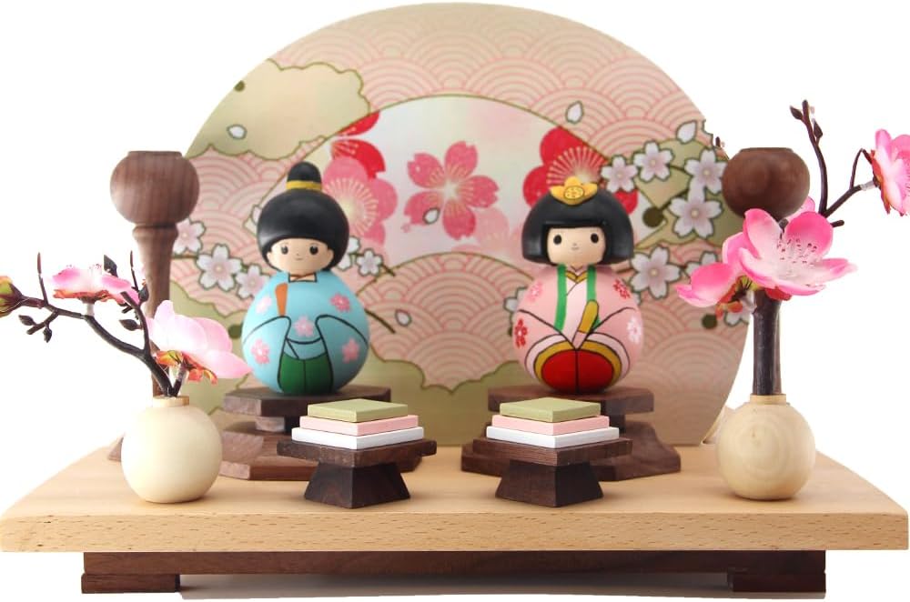 OKBABY 雛人形 ひな人形 木製 お雛様 桃の節句 初節句 親王飾り コンパクト 玄関 桐箱入り