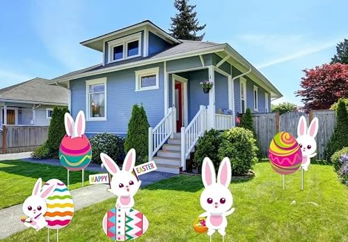 5Pcs Easter Decorations Outdoor Easter Yard Large Signs With Stakes Yard Signs Outdoor Decal For Easter Yard Lawn Signs Party Decorations Rabbits Chicken Flower Egg Basket Waterproof Easter Garden Decals (5Pcs) #TOP7