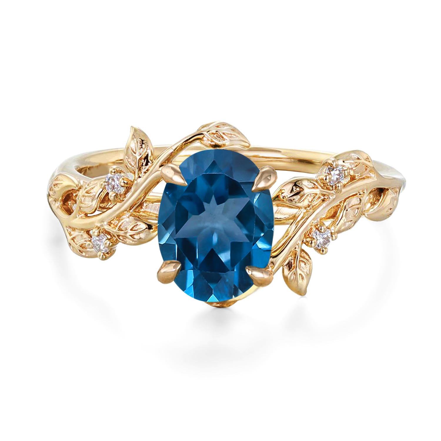 NFYBD 10K/14K/18K Gold 1 Carat Oval Gemstone Vintage Engagement Ring for Women Nature Inspired Birthstone Leaf Vine Art Deco Wedding Promise