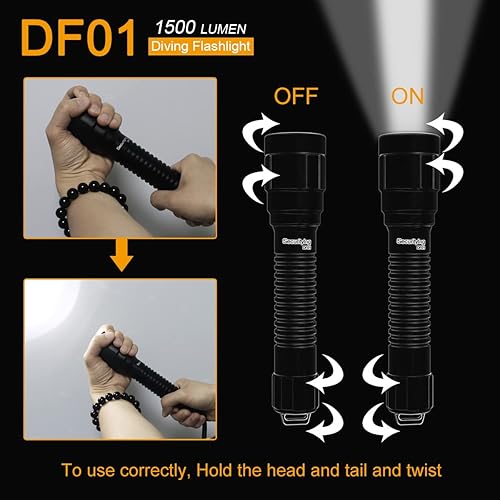 Miniatura 7 de SecurityIng DF01 Luz de buceo, 1500 lúmenes mecánico giro encendidoapagado bajo el agua 150M recreativo técnica buceo linterna de seguridad, 9