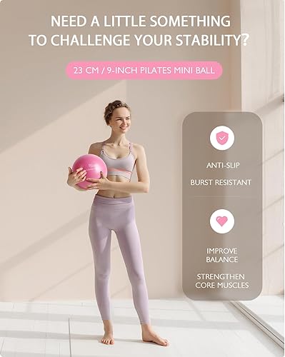 Miniatura 5 de LIONSCOOL - Juego de aros de pilates círculo mágico antideformación de 14 pulgadas con asas acolchadas, minipelota, bandas de resistencia, guía y