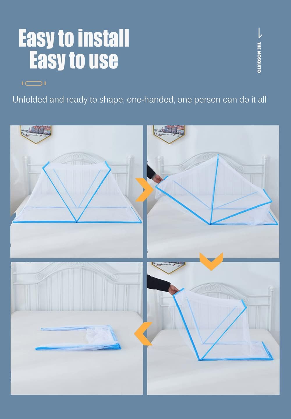 Portable Folding Mosquito Net Canopy for Camping & Home - Anti-Mosquito Tent for Kids & Adults, Bottomless Sleep Bug Nets, Lightweight & Travel-Friendly, Seabird Blue, 135x1