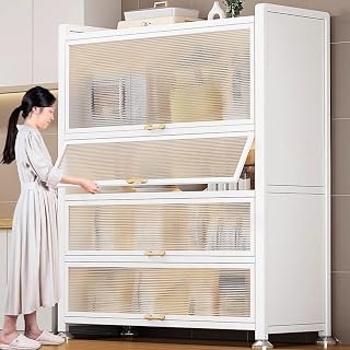 Multipurpose Storage Cabinet Kitchen cabinet 5 Layers kitchen locker Cupboard Kitchen rack Dustproof Storage Cabinet Carbon Steel Kit chen storage cabinet (White)
