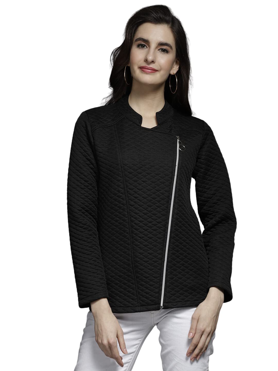 tandul Black Full Sleeve Solid Jacket for women Stylish Winter Wear Round Neck Jacket for Women & Girls, Zip closer-picture-52