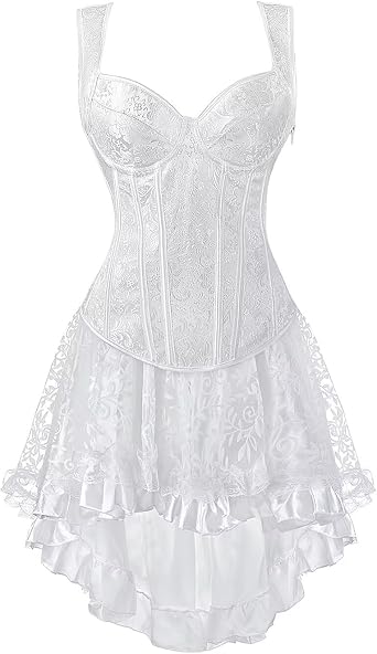 Jutrisujo Corset Strap Dress Top Skirt Set Plus Size Bustier Outfit Lingerie Lace up Gothic Women Bride Wedding White