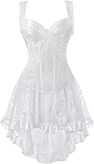 Corset Strap Dress Top Skirt Set Plus Size Bustier Outfit Lingerie Lace up Gothic Women Bride Wedding White