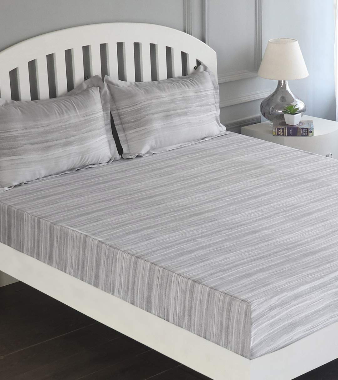 GM 100% Cotton King Size Bedsheet for Double Bed | 210 TC Digital Printed Cotton Bed Sheet (108 X 108 Inches) with 2 Pillow Cover | Breathable Natural Soft and Light-Weight for Home & Living | Grey