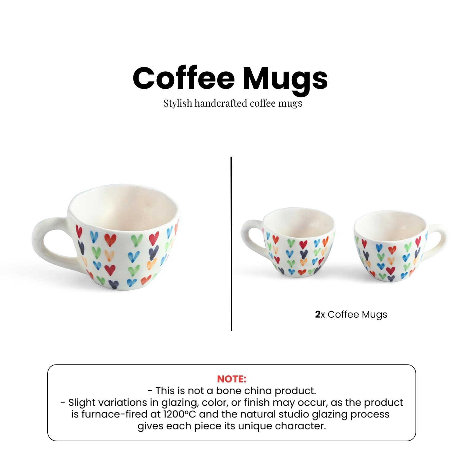 Colourful Hearts Ceramic Coffee Mugs - Set of 2 -6