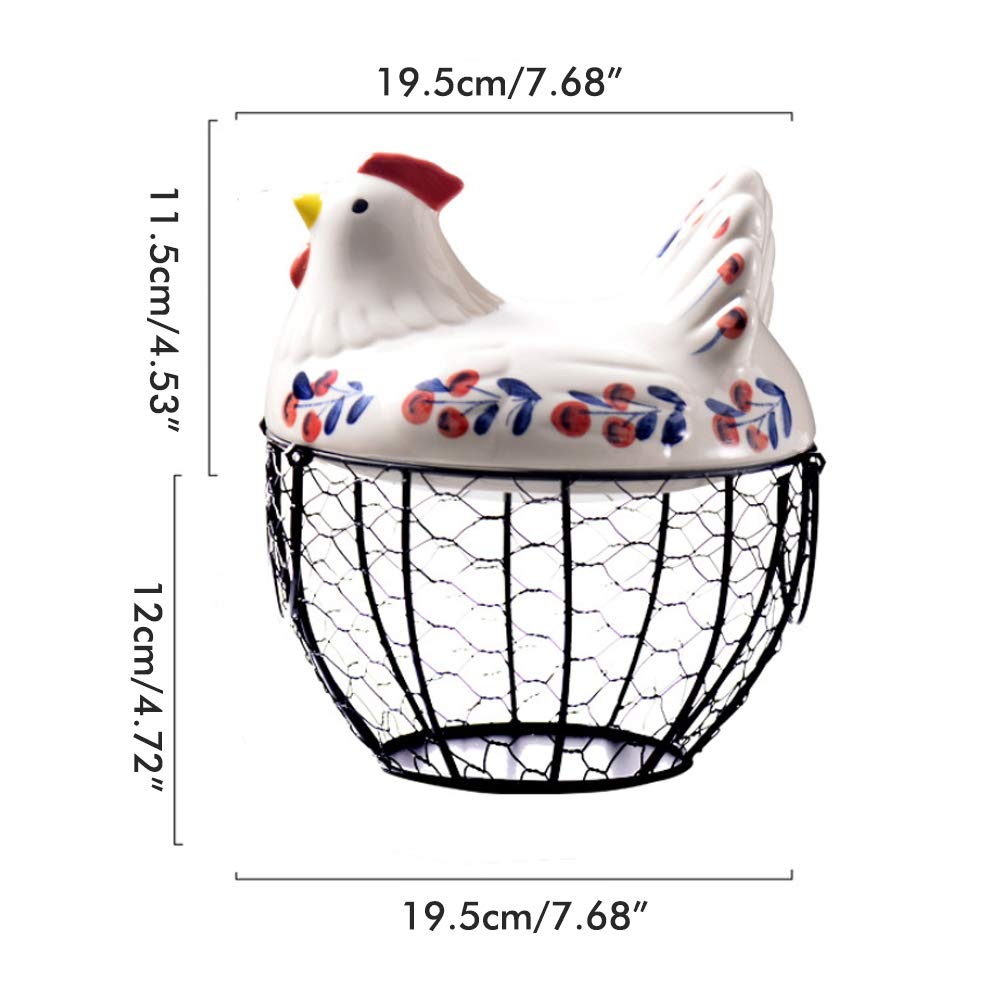 Cesta para huevos de alambre, cesta redonda de metal con cubierta en forma de gallina, cesta de recolección de huevos para huevos frescos (Negro)