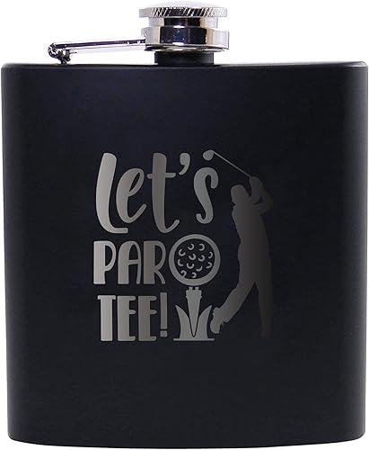 Lets Par Tee - Golfing - Frasco de metal de acero inoxidable de 6 onzas, color negro
