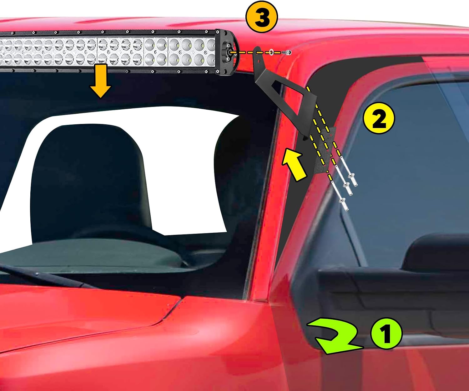 WeiSen Upper Windshield Over Roof Mount Brackets for 52 Inch Curved LED Light Bar Compatible with Ford F150 2004-2018, Fit F150 SVT Raptor 2010-2016