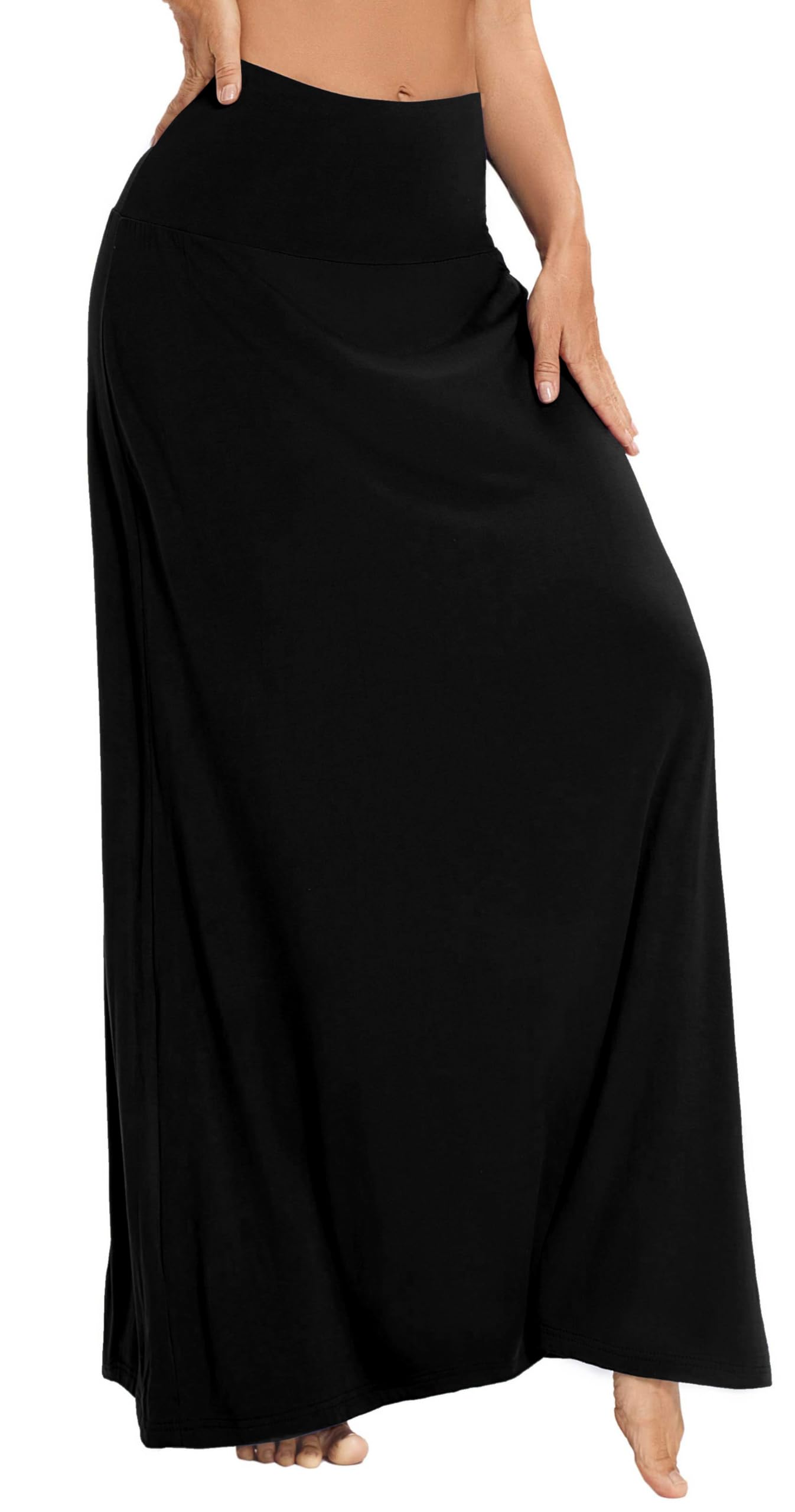 EXCHIC Femmes Elastique Taille Haute Maxi Jupe Boho Flared A-Line Longues Yoga Jupes