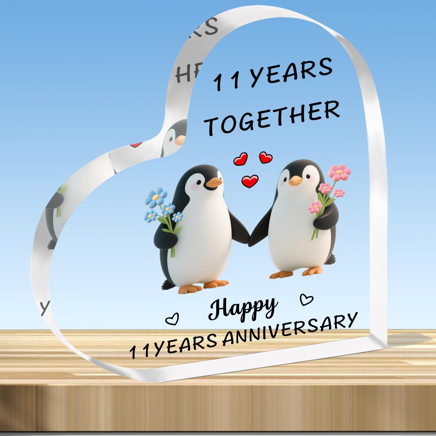 JMIMO 11th Wedding Anniversary Plaque Gifts 11 Years Together - Happy 11 Years Anniversary Heart Shaped Acrylic Plaque for Couple Wife Husband