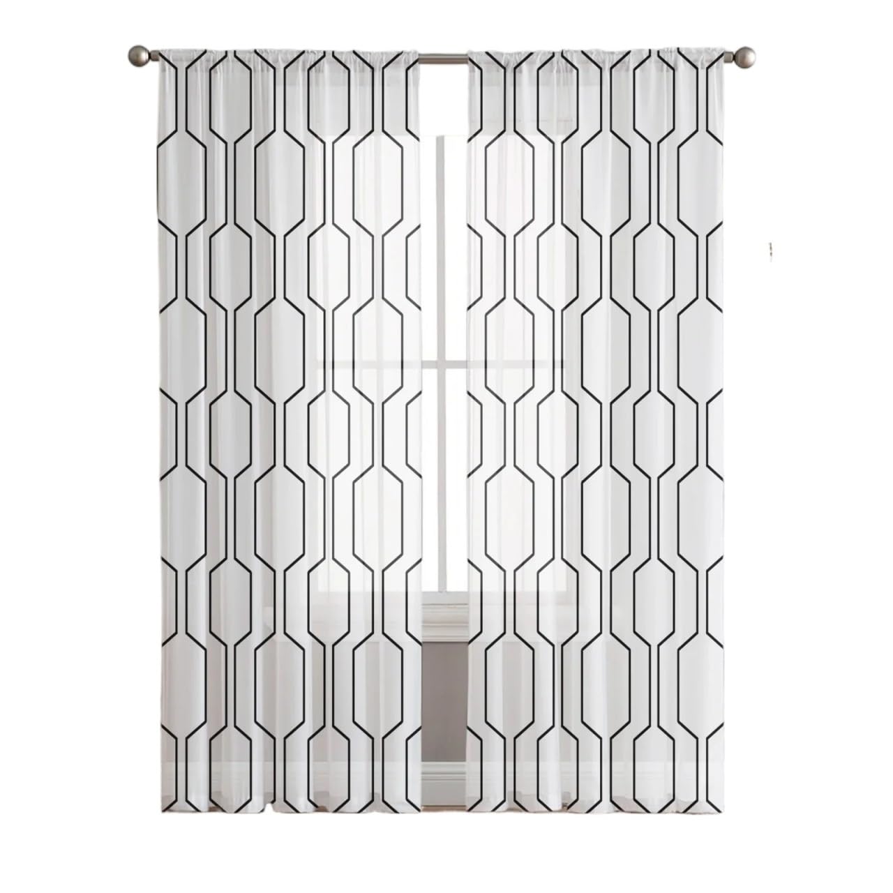 USOHJZ 2 Panels Geometric Tulle Curtains For Living Room Bedroom Decor Transparent Chiffon Sheer Voile Window Curtain