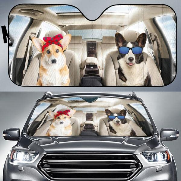 Couverture pare-brise voiture pour rester au frais en été avec design corgi