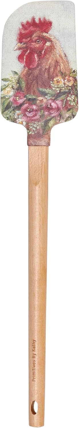 Primitives by Kathy Double-Sided Novelty Cooking Spatula, Charming Floral Farm Chicken Design for Spring & Easter, Silicone and Wood Farmhouse Kitchen Tool image 3