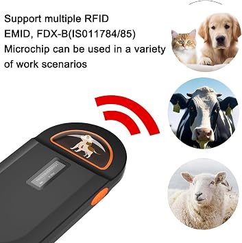 Pet Microchip Scanner, RFID Dog and Cat Microchip Reader, Supports EMID, FDX-B(ISO11784/11785) Microchips, for Animal Management