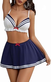 SSoShHub Lingerie for Women Two Piece Lingerie Sets Sailor Costumes Babydoll with Pleated Mini Skirt Price In India