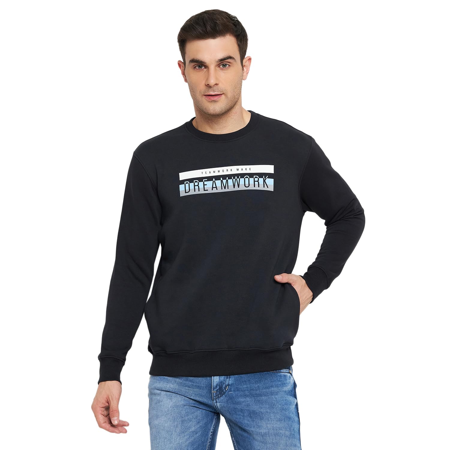 cantabil Printed Navy Blue Full Sleeves Round Neck Regular Fit Men Fleece Casual Sweatshirt | Casual Winter Sweatshirts for Men | Mens Sweatshirt for Winter Wear (P_MSWS00101_Navy)-picture-29
